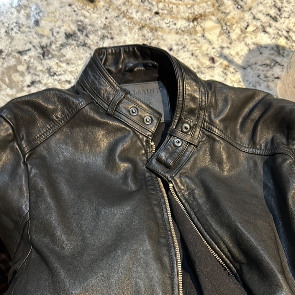 capped collar black leather jacket ALL SAINTS worn 3 times